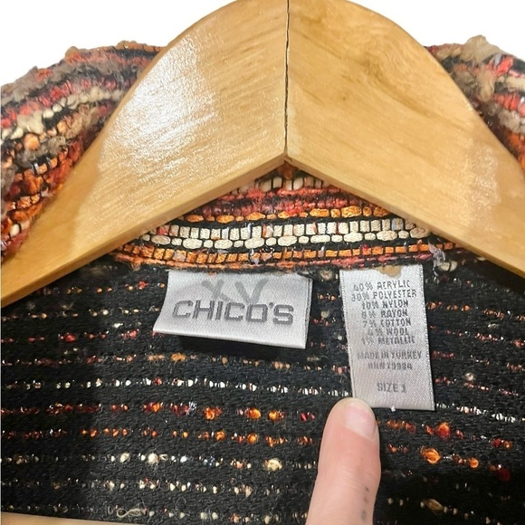 Chicos Vintage Tapestry Style Orange Jacket Striped Blazer Like Textured Size 1 - Picture 6 of 6